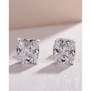 6 ctw Cushion Cut Rectangle Simulated Diamond Earrings with White Gold Studs